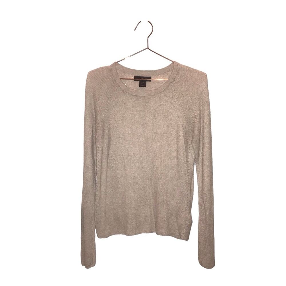 Tahari Linen Blend Top - Neutral, Size Small
